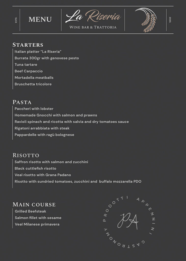 La Riseria - Menu